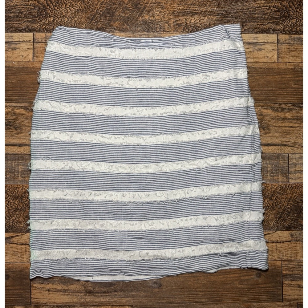 J. McLaughlin 100% Linen Striped Nautical Knee Length Skirt Women's Size 10